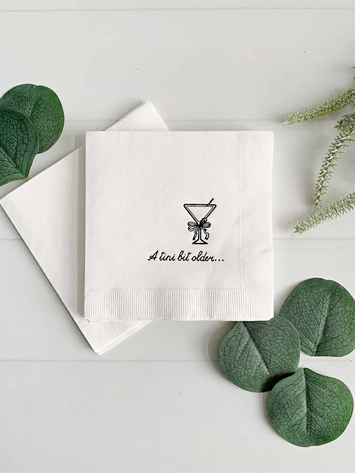 A Tini Bit Older Birthday Martini Napkins - Classy Martini Theme Napkins - Black and White