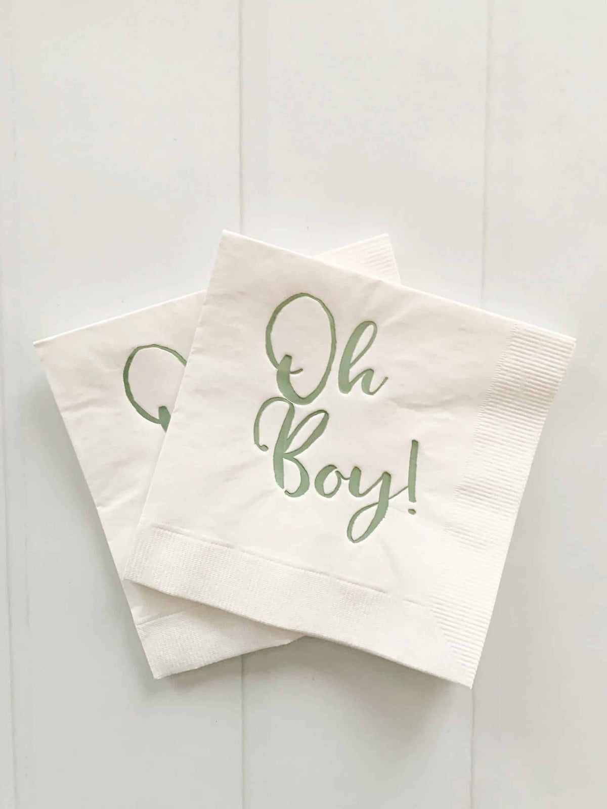 Oh Boy Napkins Sage Green Foil - Baby Shower Cocktail Napkins Set of 16