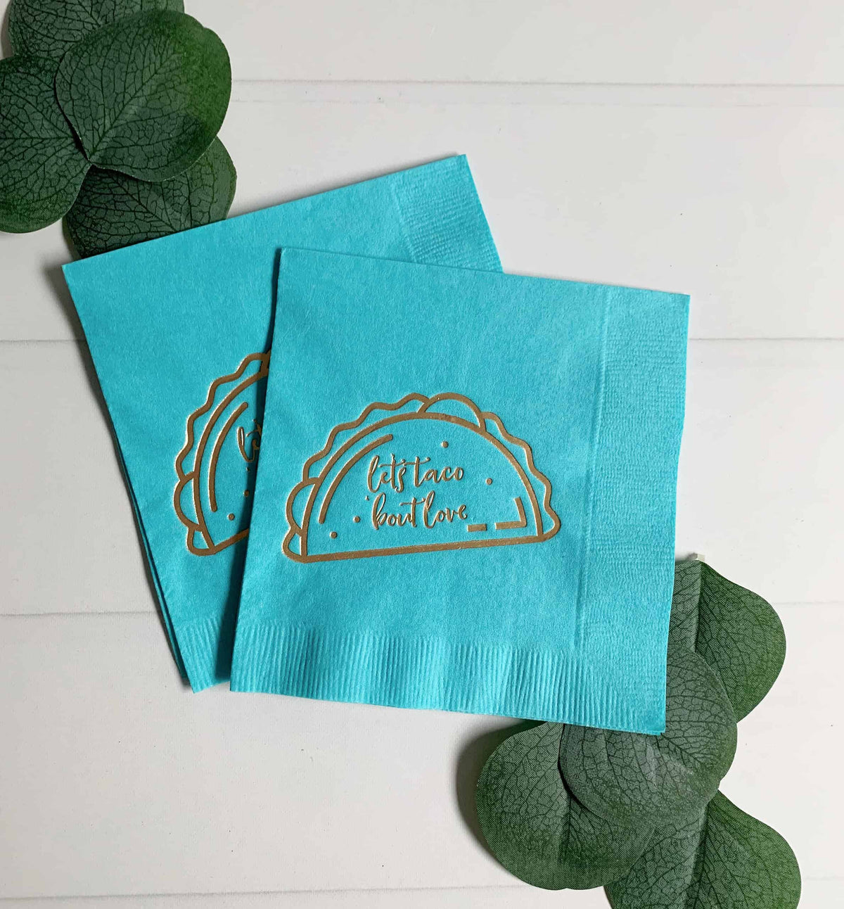 Let's Taco Bout Love Napkins - Turquoise & Gold Foil Cocktail | Fiesta Party