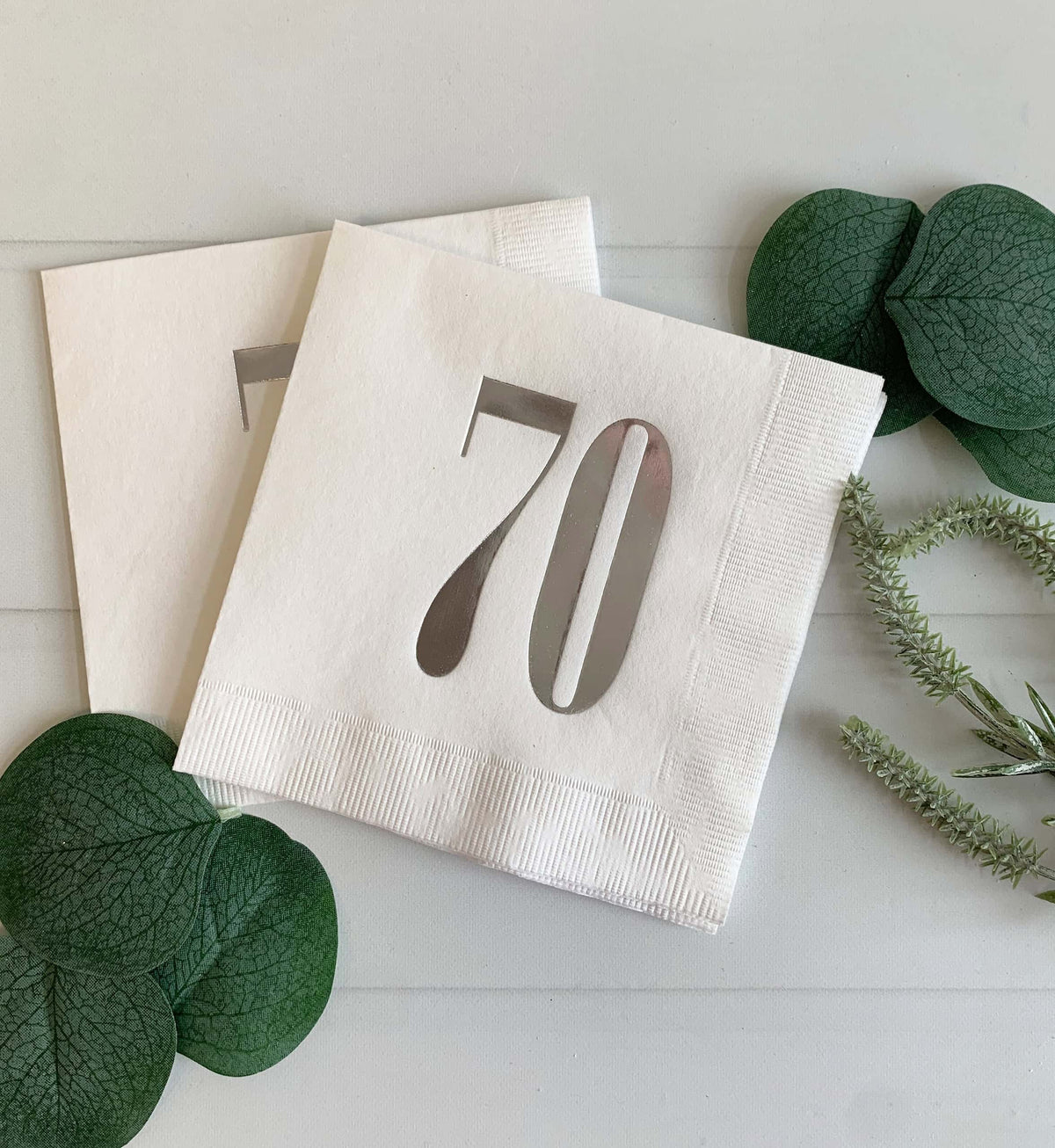 Chapter 70 Cocktail Napkins White & Silver Foil 70th Birthday Platinum Jubilee 16pk