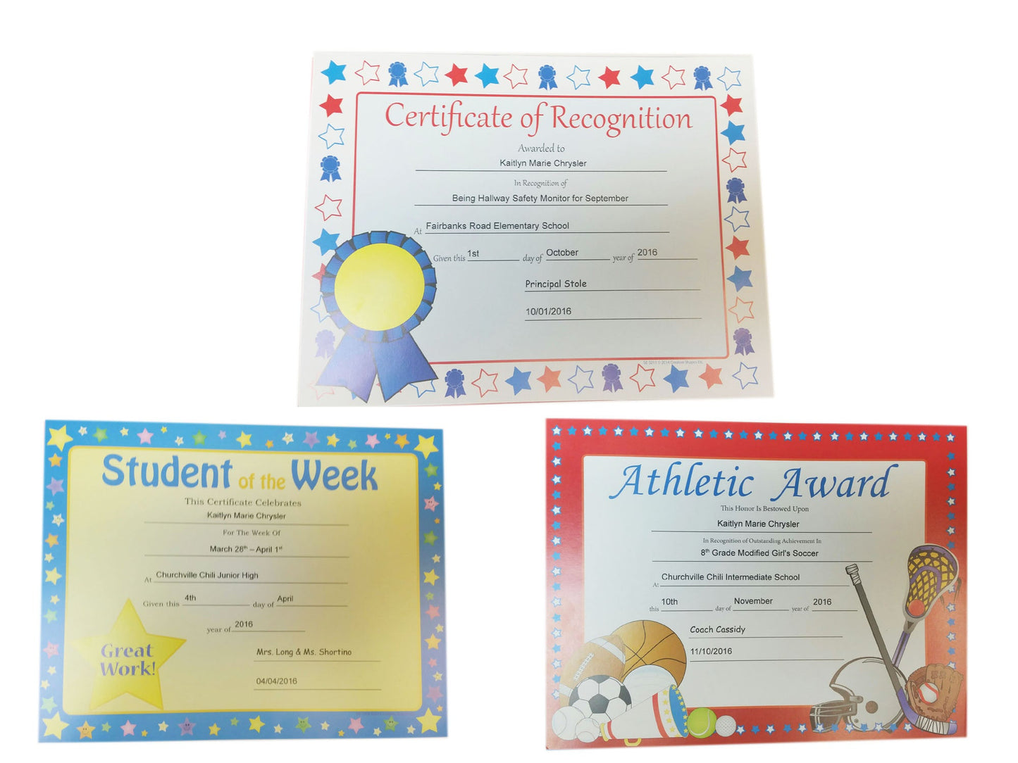 SHAPES ETC. Recognition Certificate - Athletic Award
