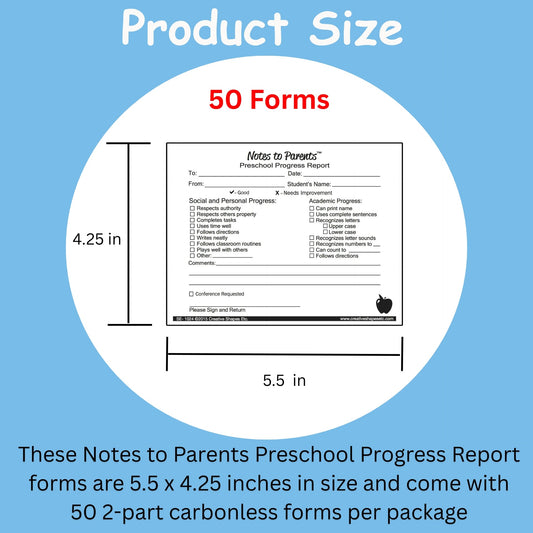 SHAPES ETC. Preschool Progress Report - Notes to Parents