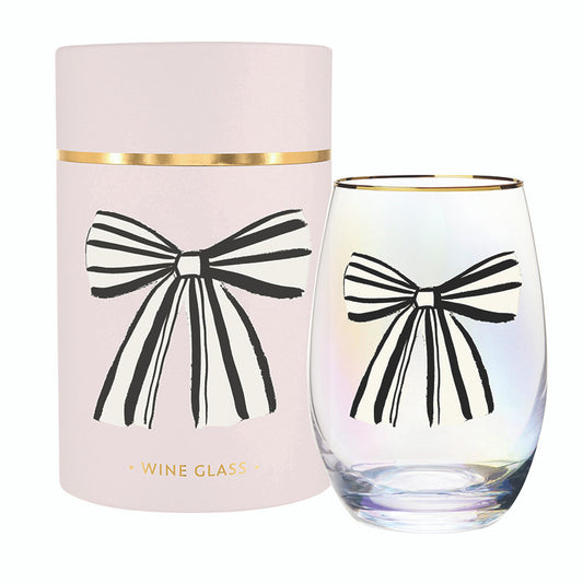 Gold Foil Stemless Wine Glass - Birthday Bow