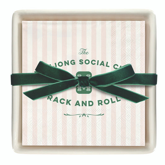 Ceramic Napkin Tray + Napkins - Mahjong Social Club