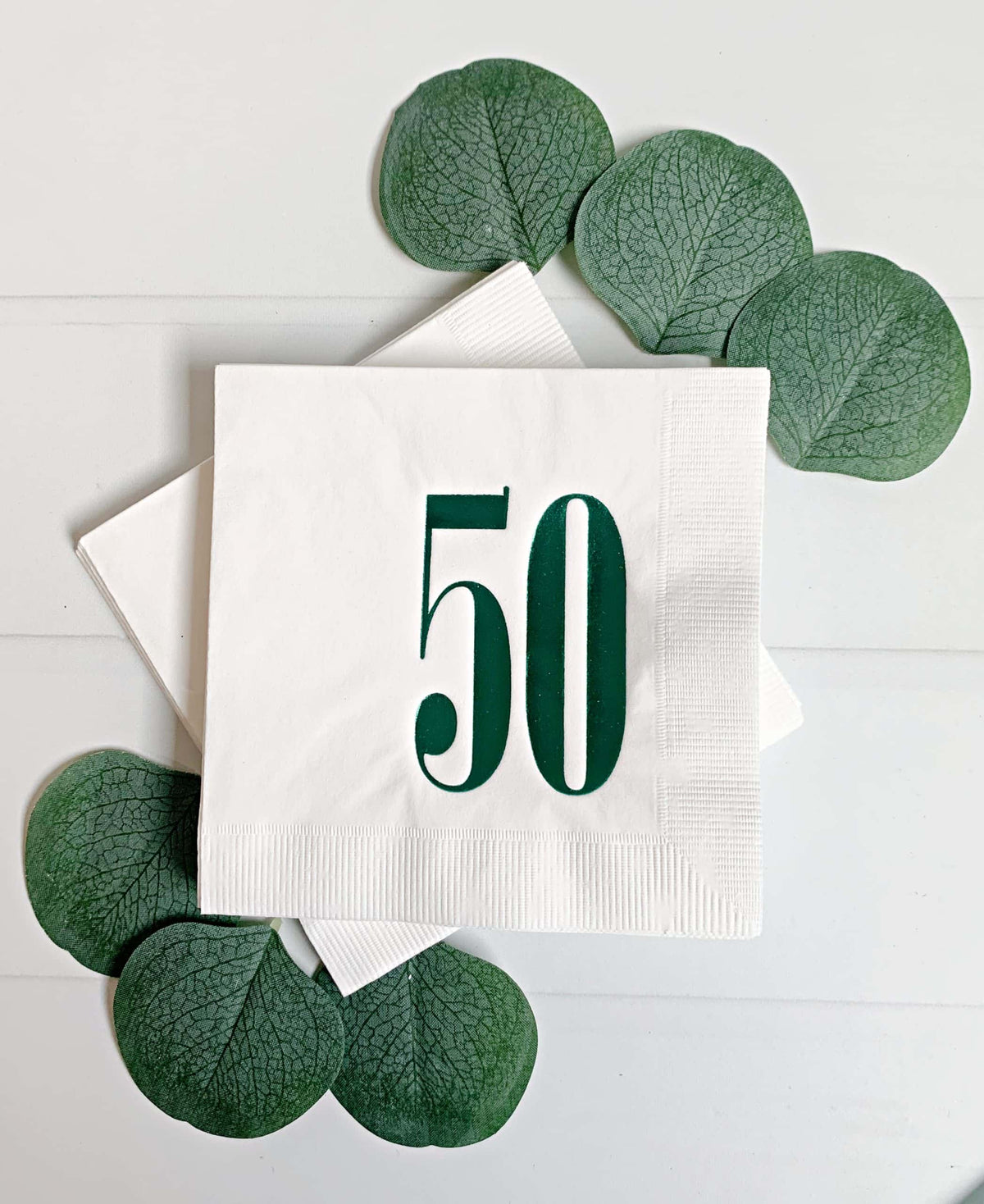 50th Birthday Napkins Green Foil White - Golf Pickleball Preppy Birthday Cocktail Napkins Set of 16