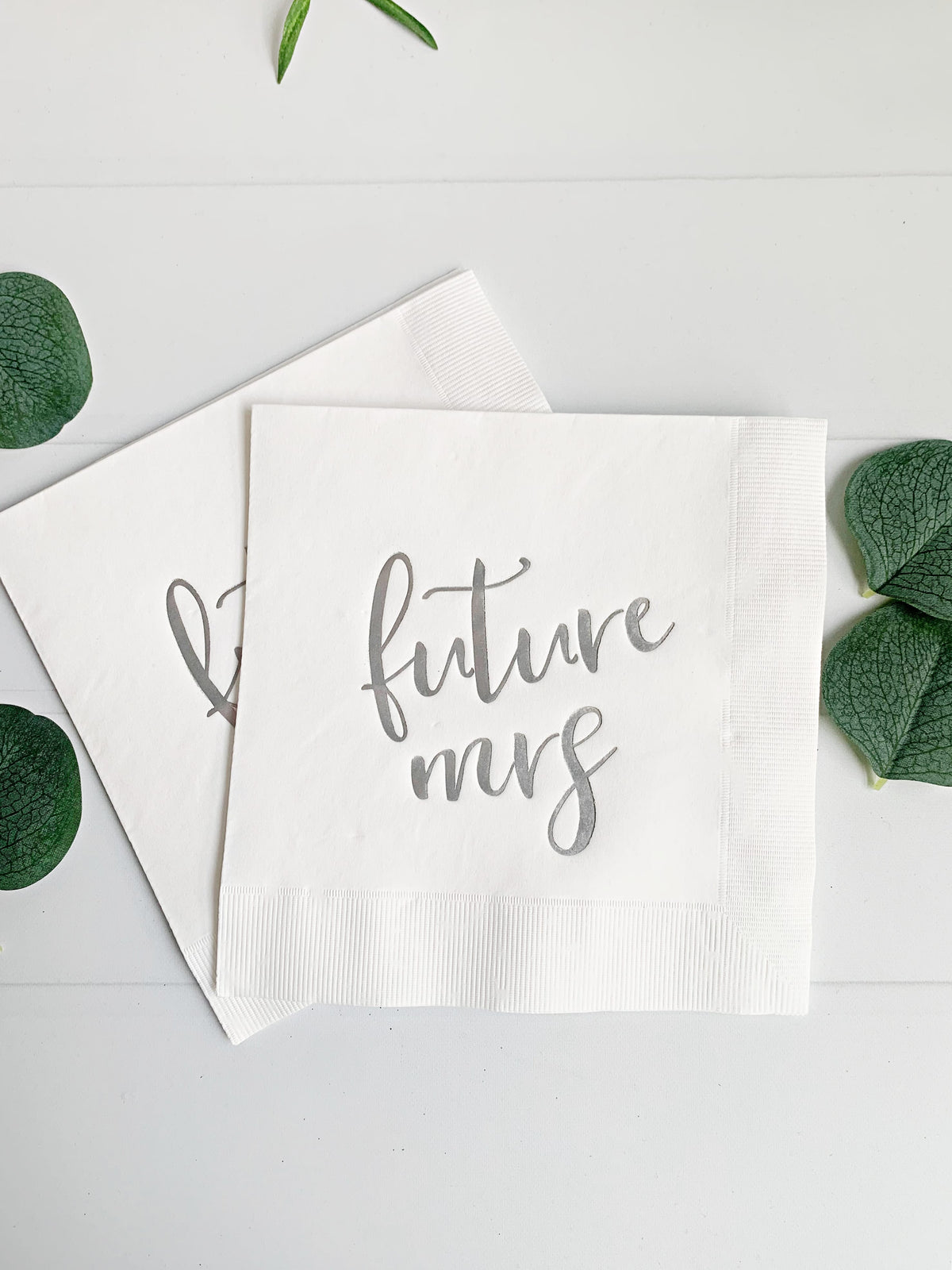 Future Mrs Napkins Silver Foil White - Bridal Shower Bachelorette Party Luncheon Napkins Set of 16