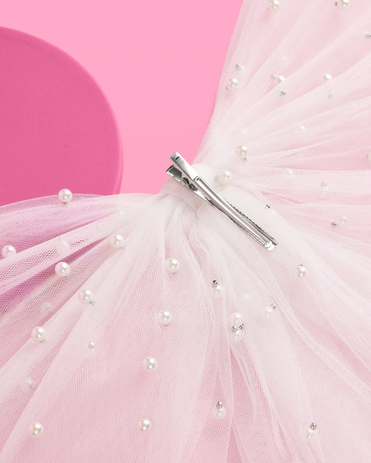 Pearl Bikini Bow - white tulle bow with pearls