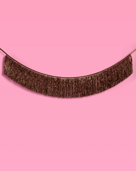 Espresso Fringe Banner - brown metallic fringe