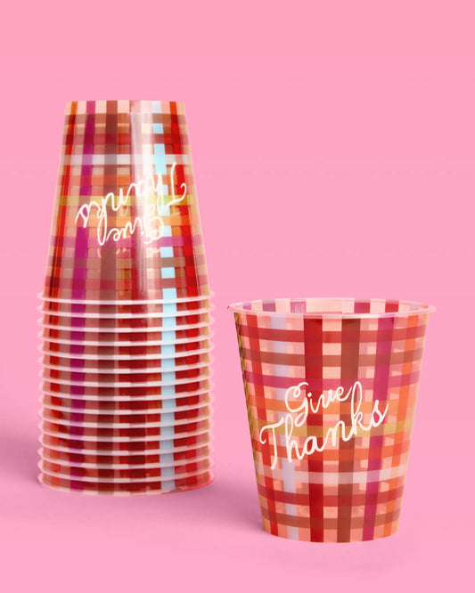 Give Thanks Plaid Cups - 16 fall party cups