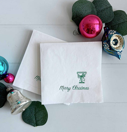 Merry Christmas Coup Champagne - Green on White Cocktail