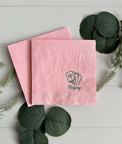 Pink & Green Mahjong Tile Cocktail Napkins