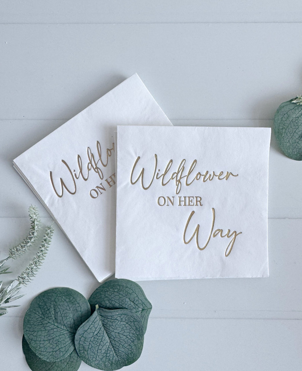 Wildflower Baby Shower Napkins Gold Foil Cocktail Napkins Set of 16 - Spring Garden Party