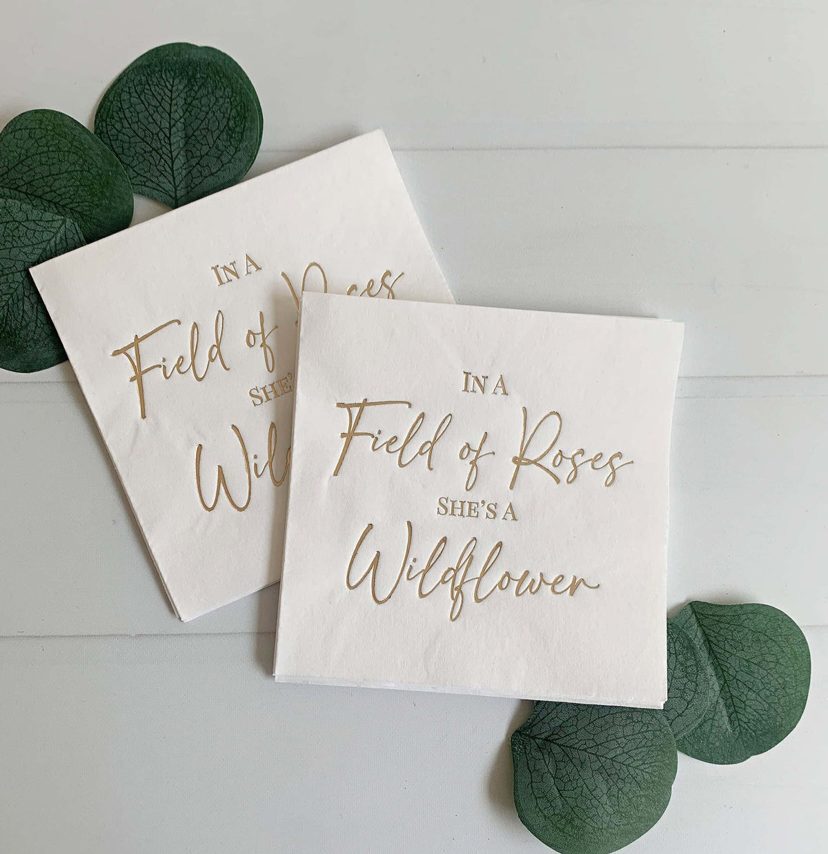 In a Field of Roses She's a Wildflower Napkins Gold - Spring Summer Party Napkins Set of 16