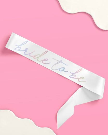 Shimmer Bride Sash - white + iridescent foil
