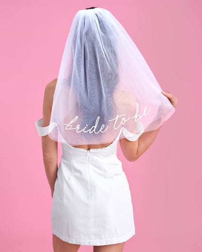 Bride To Be Veil - white embroidered veil