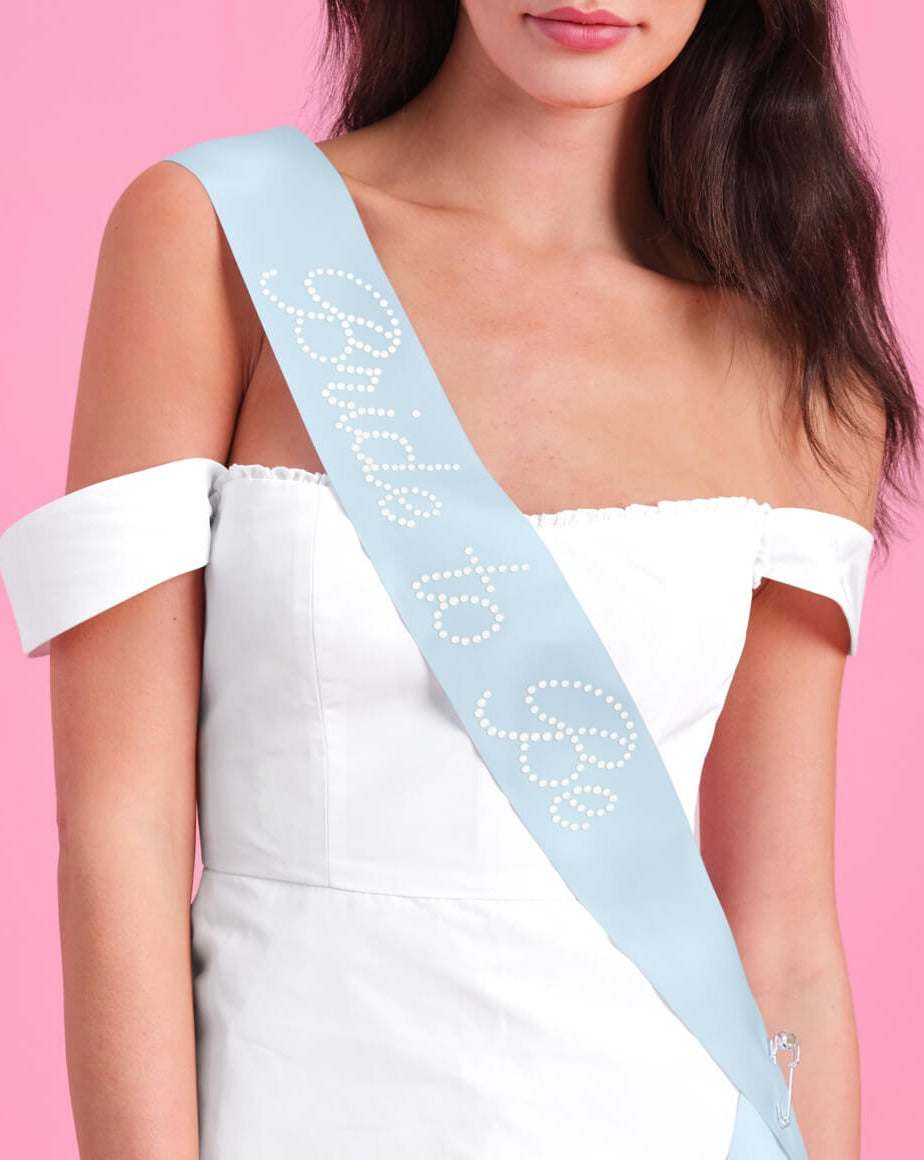 Pearl Blue Sash - blue silk + pearls