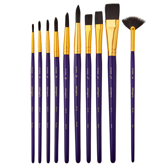 Studio Mixed Media Black Nylon Brush Set - 10 pc