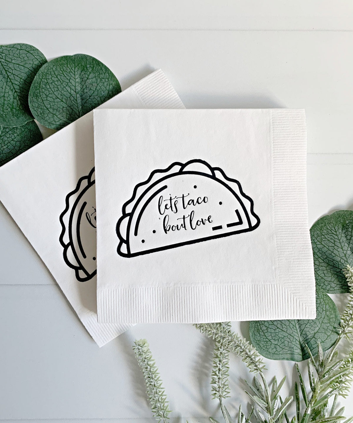 Let's Taco Bout Love Napkins Black & White - Wedding Taco Bar Engagement - Set of 16