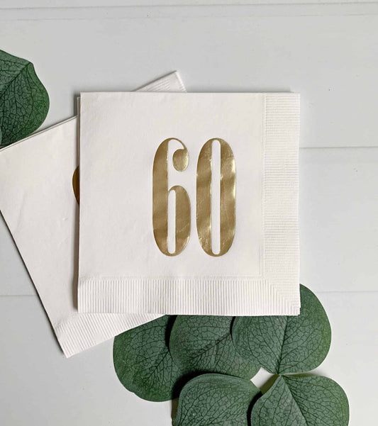 Chapter 60 Cocktail Napkins White & Gold Foil 60th Birthday 60 & Fabulous 16pk
