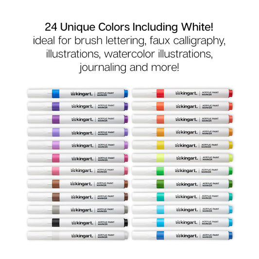 Acrylic Paint Markers Set – 24 Colors, 2mm Bullet Tip, Water-Based, Multi-Surface