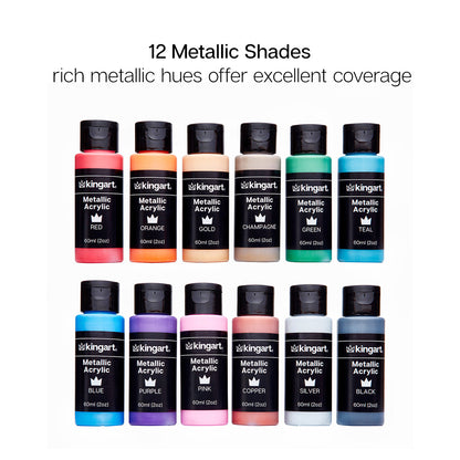 Studio Acrylic Paint - 60ml Bottles - 12 Metallic Colors