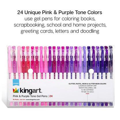 Gel Pens - Comfort Grip - Pink & Purple Tone - 24 Colors