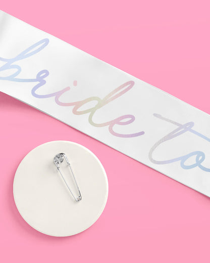 Shimmer Bride Sash - white + iridescent foil