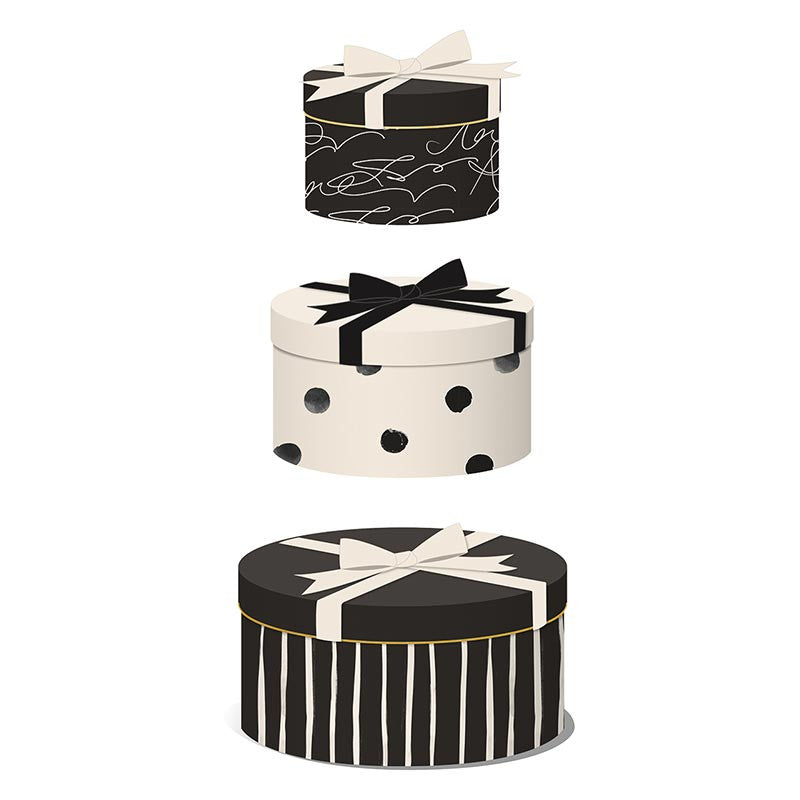 Set of 3 Gift Box Nested - Black Creme Circle