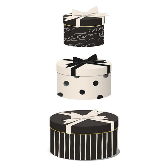 Set of 3 Gift Box Nested - Black Creme Circle