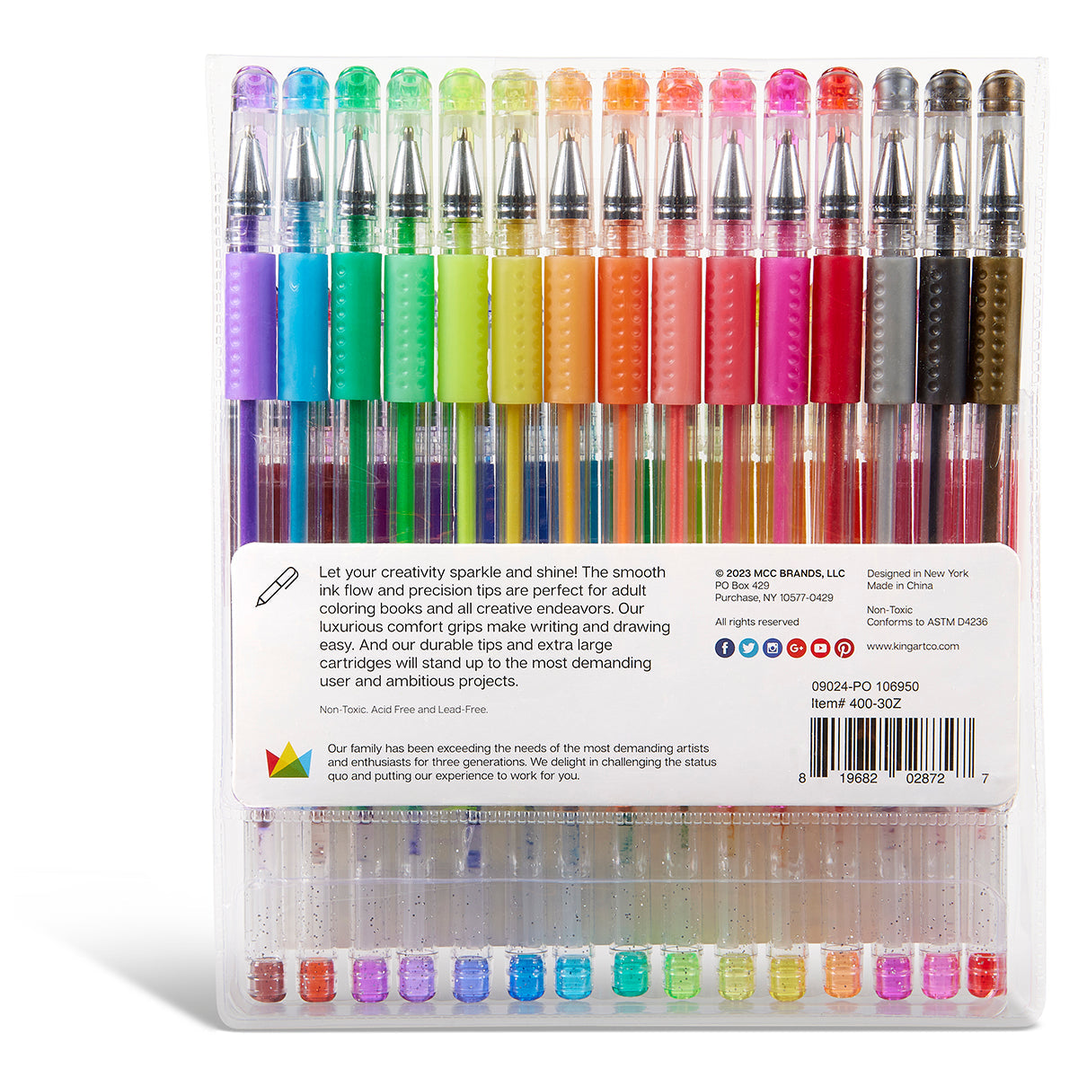 Gel Pens - Comfort Grip - 30 Glitter Colors