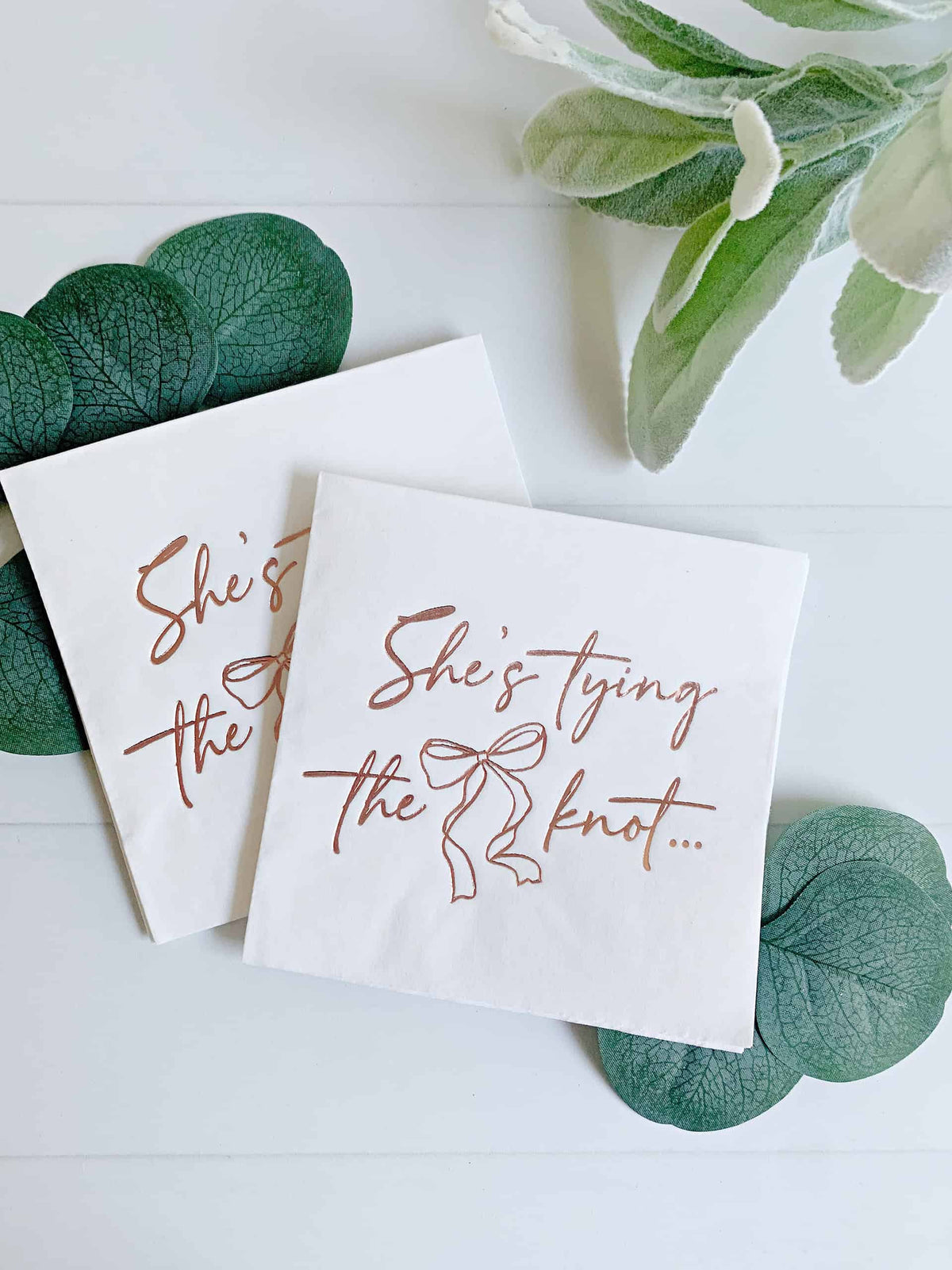 She's Tying the Knot Napkins Rose Gold Foil - Bridal Shower Bachelorette Party Cocktail Napkins Set of 16