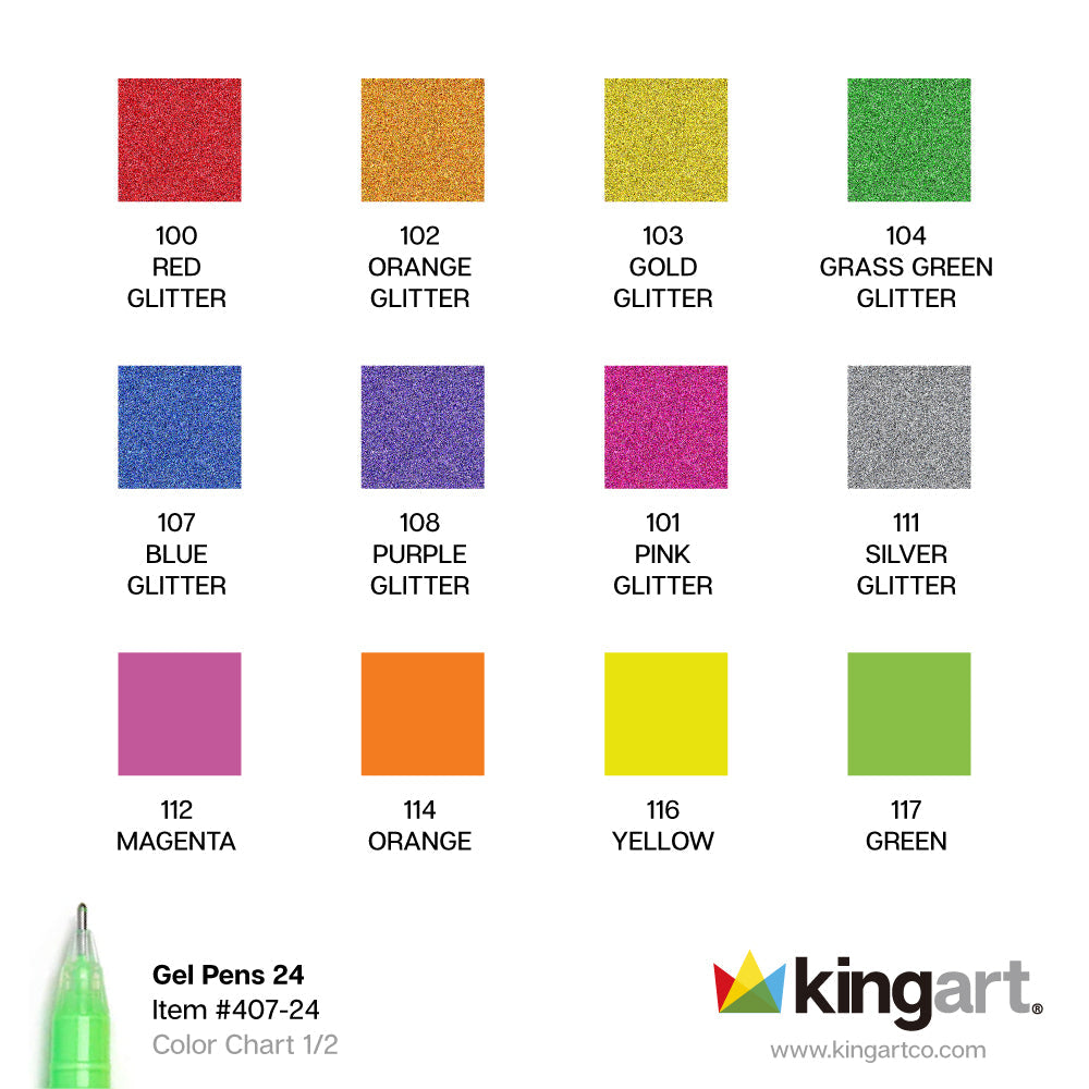 Gel Pens Variety Pack - Glitter, Metallic & Pastel Colors - 24 pc
