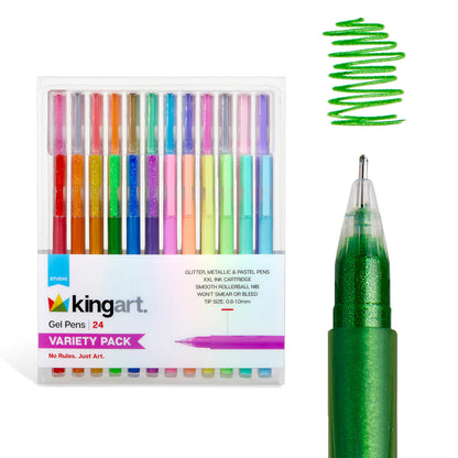 Gel Pens Variety Pack - Glitter, Metallic & Pastel Colors - 24 pc
