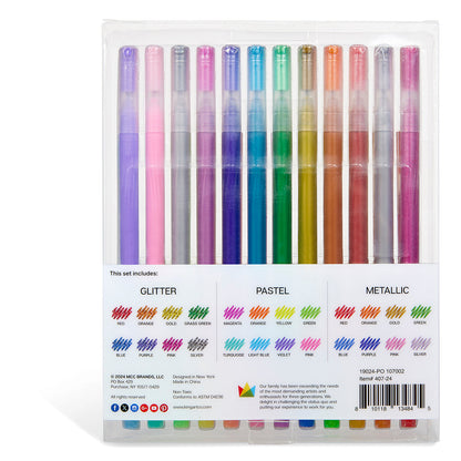 Gel Pens Variety Pack - Glitter, Metallic & Pastel Colors - 24 pc