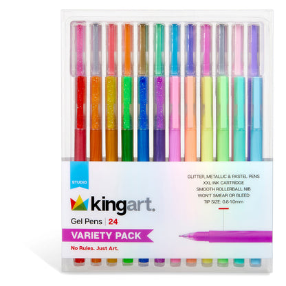 Gel Pens Variety Pack - Glitter, Metallic & Pastel Colors - 24 pc