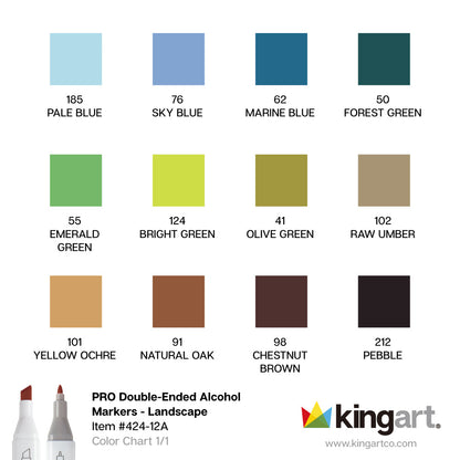 PRO Double-Ended Alcohol Markers - 12 Landscape Colors