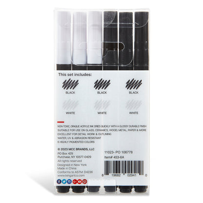 PRO Acrylic Paint Pens Extra Fine - Black & White 6 pc