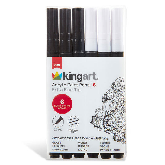 PRO Acrylic Paint Pens Extra Fine - Black & White 6 pc