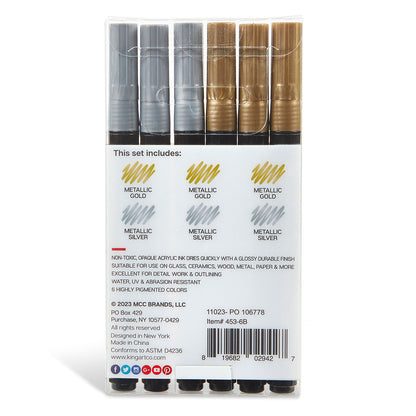 PRO Acrylic Paint Pens Extra Fine - Silver & Gold 6 pc