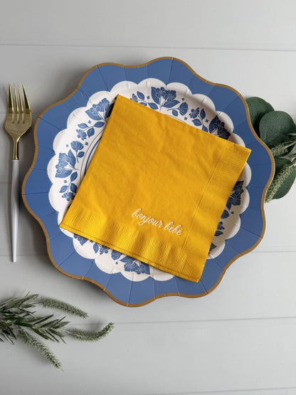 Bonjour Bebe White on Yellow Luncheon Napkins