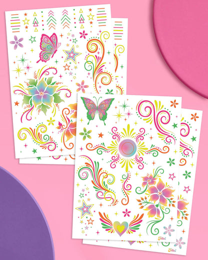 Fluorescent Rave Tattoos - 4 temporary tattoo sheets