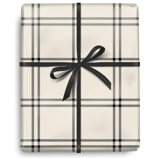Black and Creme Plaid Wrapping Paper - 5FT