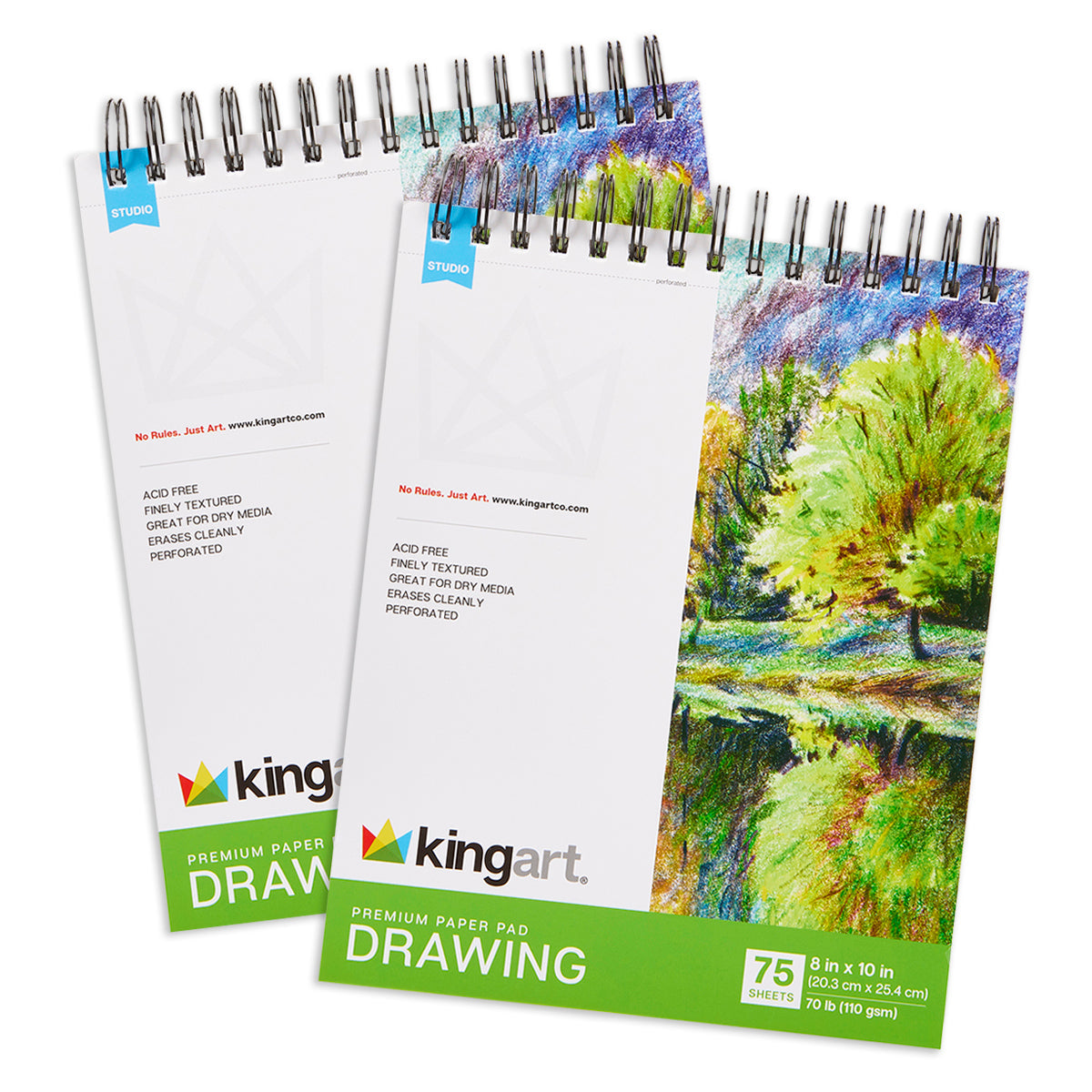 Drawing Paper Pads - Top Spiral - 8" x 10" - 2 Pack - 75 Sheets Each