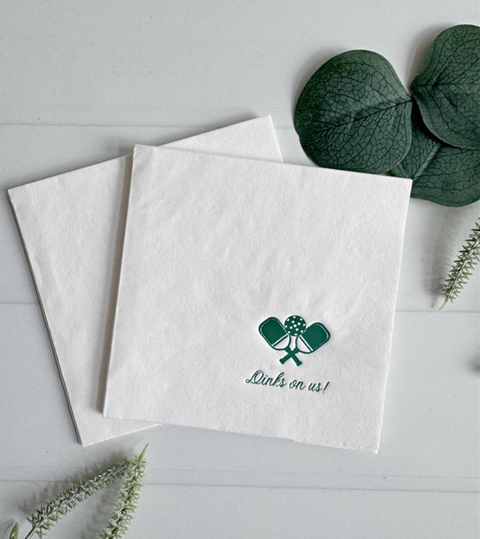 Pickleball Napkins Dinks on Us Green Foil - Cocktail Napkins Set of 16
