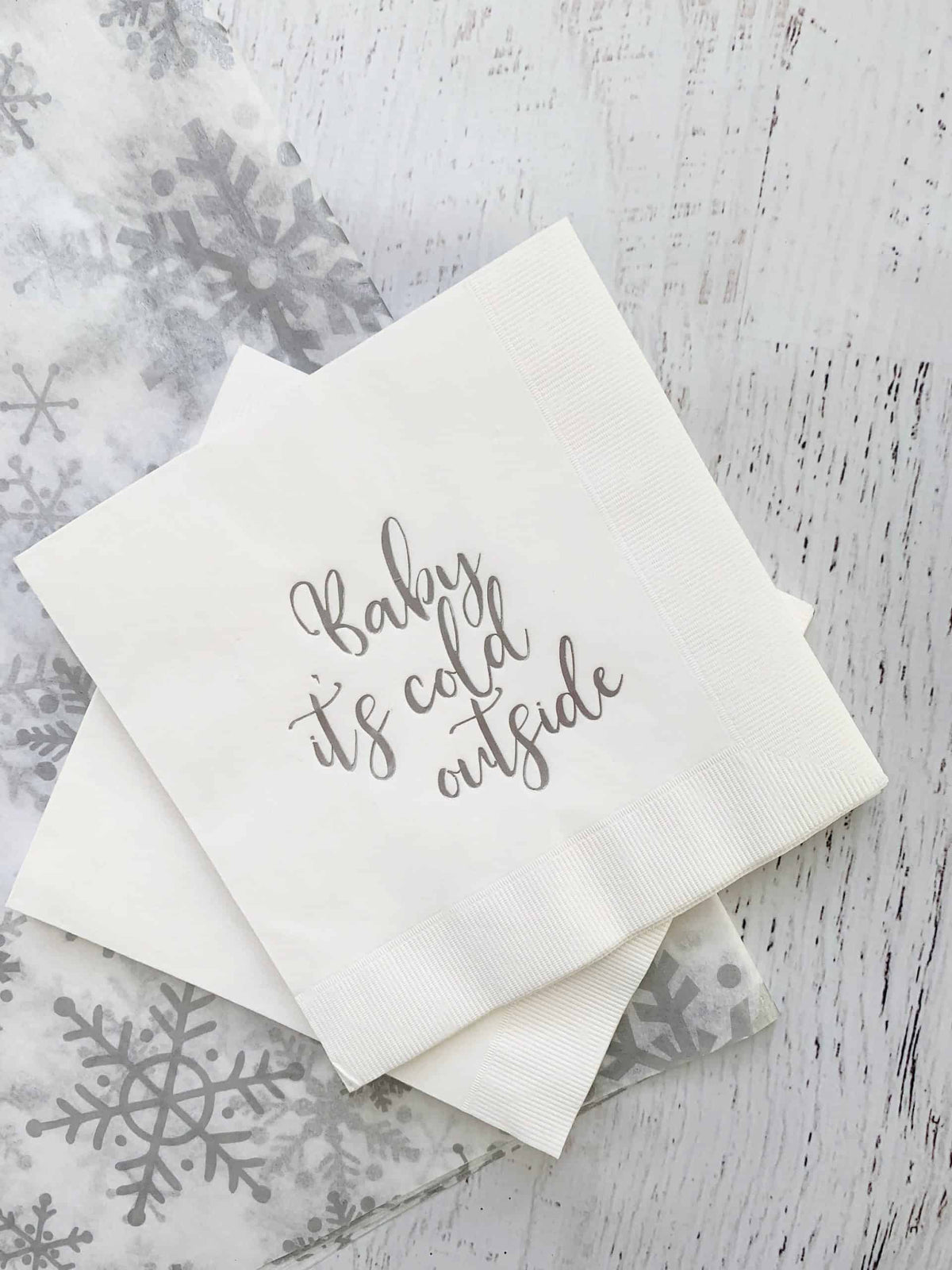 Baby It's Cold Outside Napkins | Silver Foil | Set of 16