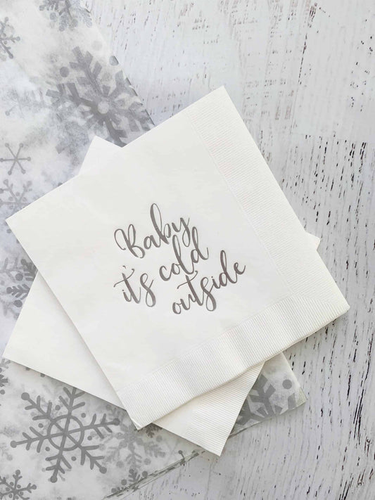 Baby It's Cold Outside Napkins | Silver Foil | Set of 16