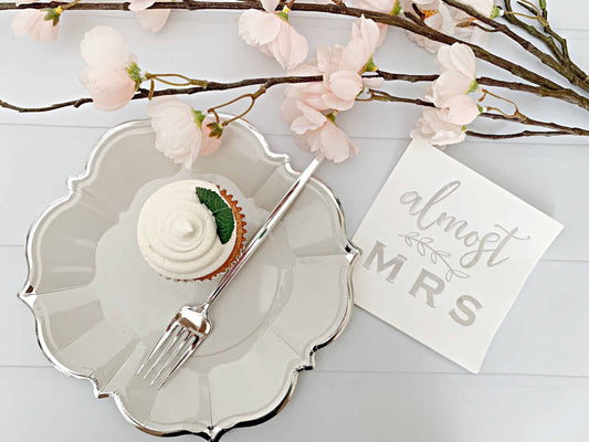 Almost Mrs. Bridal Shower Cocktail Napkins - White & Silver Foil Botanical