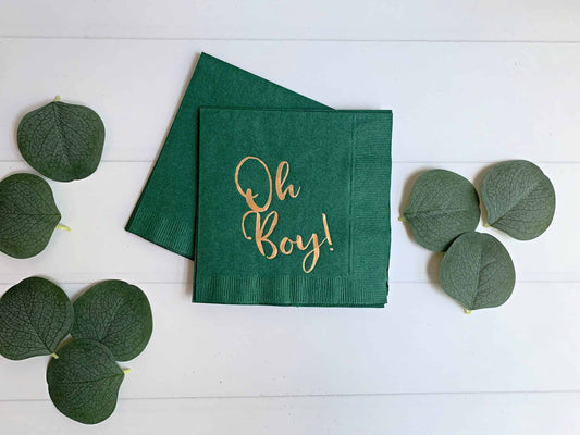 Oh Boy Gold Foil Baby Shower Napkins Forest Green - Cocktail Napkins Set of 16