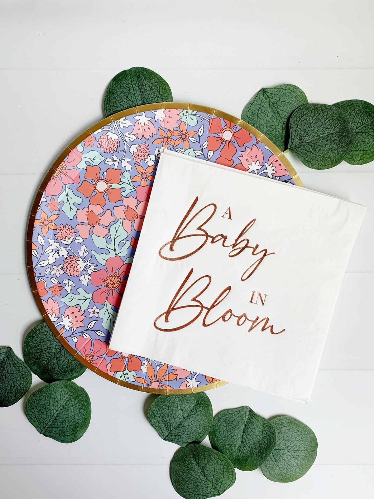 A Baby in Bloom Rose Gold Foil Baby Shower Napkins - Luncheon Napkins Set of 16