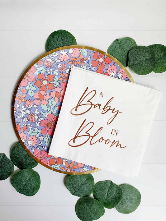 A Baby in Bloom Rose Gold Foil Baby Shower Napkins - Luncheon Napkins Set of 16